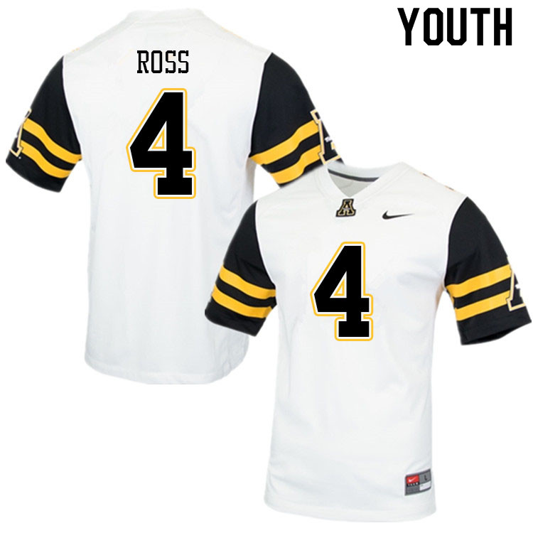 Youth #4 Nicholas Ross Appalachian State Mountaineers College Football Jerseys Sale-White - Click Image to Close